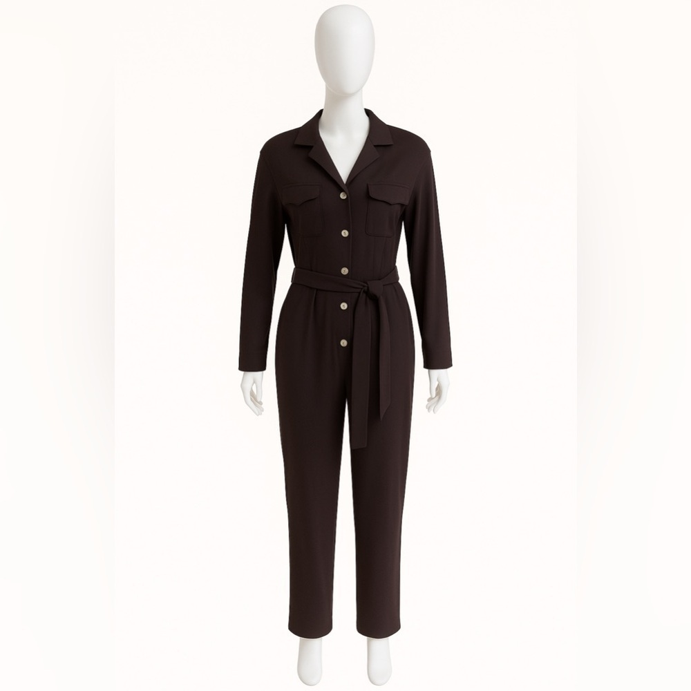 Snidel Long Sleeve All-In-One Straight Leg Belted Size 0 Brown Jumpsuit Romper